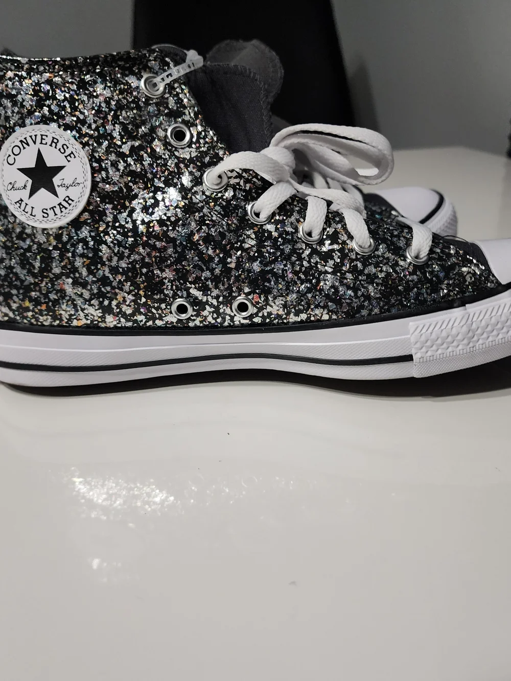 Converse Youth High Top Sneakers in Black with Glitter